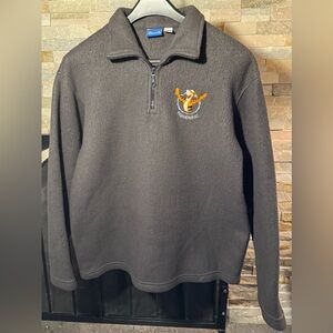 Adult Med Pooh Tiggerific embroidered 1/4-zip fleece pullover 22x25 Arm  22 EUC